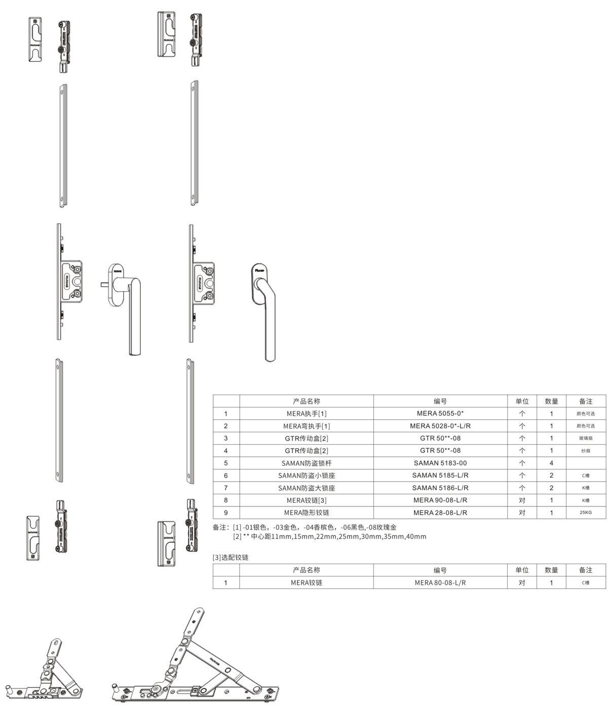 內/外平開窗五金配置方案